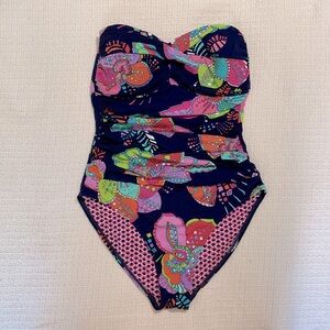Anne Cole Blue and Pink One Piece Swimsuit with Ruching Size 6